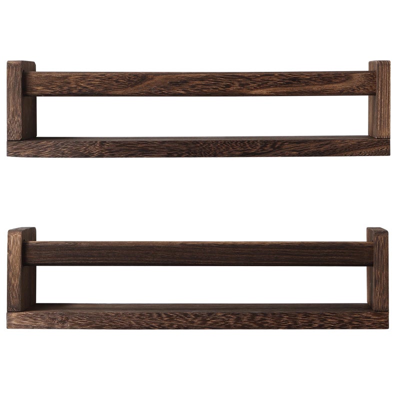 JORIKCHUO Nursery Book Shelves, Set of 2 Wood Floating Book Shelves for Kids Room, Kitchen Spice Rack, or Rustic Wall Mounted Shelves for Farmhouse Bathroom DÃ©cor (Carbon Brown) - Image 1